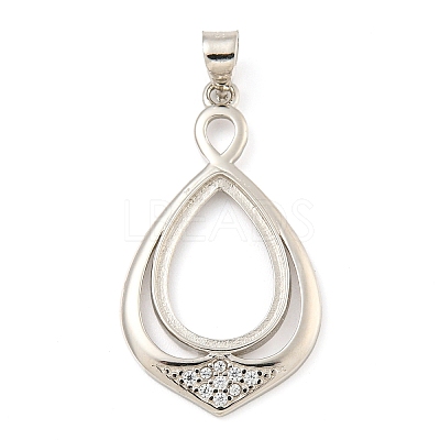925 Sterling Silver Micro Pave Clear Cubic Zirconia Open Back Bezel Pendant Cabochon Settings STER-B005-25P-1
