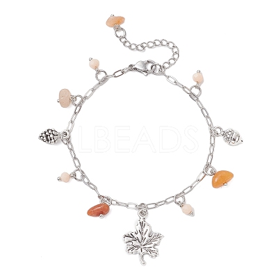 Natural Topaz Jade & Glass Charm Bracelets BJEW-JB12549-1