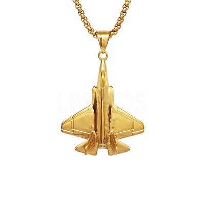 304 Stainless Steel 3D Airplane Pendant Necklaces for Men WG2E2E5-02-1