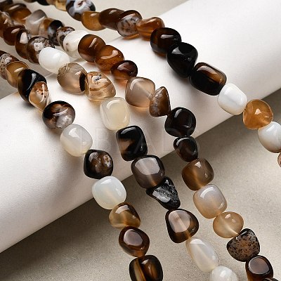 Natural Black Agate Bead Strands G-P070-34-1