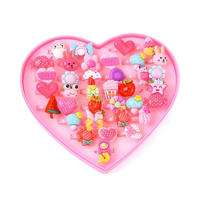 Cute Mixed Shape Acrylic Kid's Cuff Rings RJEW-R130-02-B-1