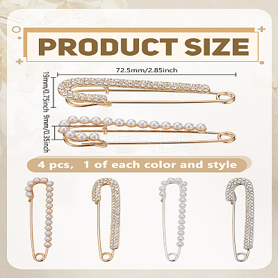 4Pcs 4 Styles Alloy Safety Pin Brooches FIND-LP0003-24-1