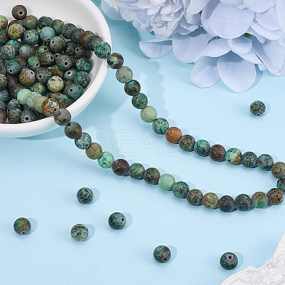 2 Strands Frosted Natural African Turquoise(Jasper) Round Beads Strands G-PA0001-33-1
