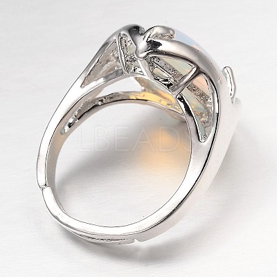 Teardrop Platinum Tone Brass Opalite Adjustable Wide Band Rings RJEW-L062-02A-1