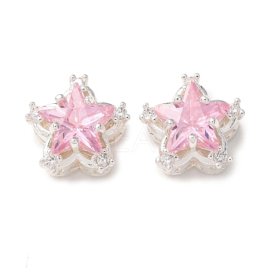 Brass Micro Pave Pink Cubic Zirconia Beads CU-CBAEC99-34S-01-1