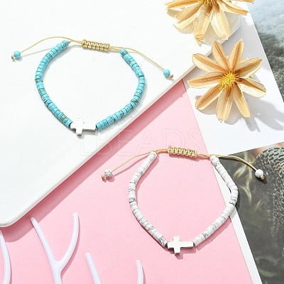 2Pcs 2 Style Natural Howlite & Synthetic Turquoise Braided Bead Bracelets Set BJEW-JB09464-01-1