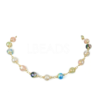 Resin with Gold Foil Round Beaded Chain Necklaces NJEW-JN04361-01-1
