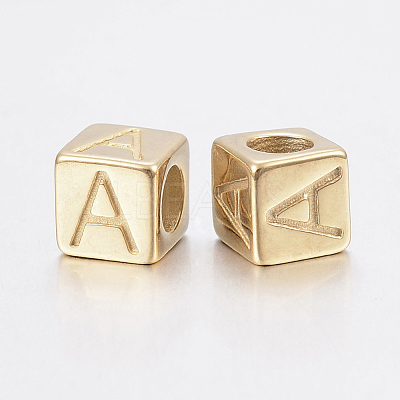 304 Stainless Steel Large Hole Letter European Beads X-STAS-H428-01G-A-1