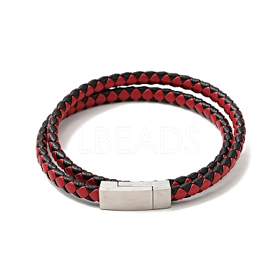 Microfiber Leather Braided Double Loops Wrap Bracelet with 304 Stainless Steel Magnetic Clasp for Men Women BJEW-C021-08-P-1