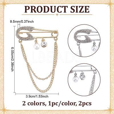 2Pcs 2 Colors Alloy Rhinestone Hanging Chain Brooches JEWB-PH0001-77-1