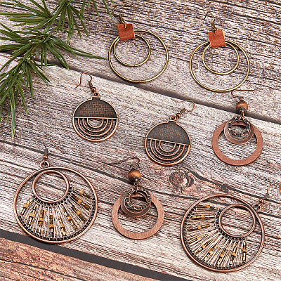 4 Pairs 4 Styles Alloy & Iron & Wood Dangle Earrings with Iron Pins EJEW-AN0004-58-1