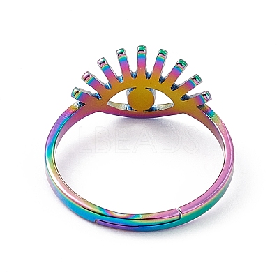 Ion Plating(IP) 201 Stainless Steel Evil Eye Adjustable Ring for Women RJEW-K238-13M-1