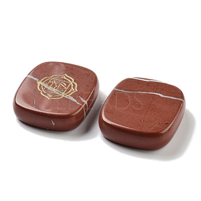 Natural Red Jasper Rectangle with Chakra Sign Figurines Display Decorations DJEW-K025-02E-1