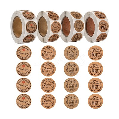 8 Rolls 4 Style Bake Theme Self-Adhesive Kraft Paper Stickers DIY-LS0003-42-1