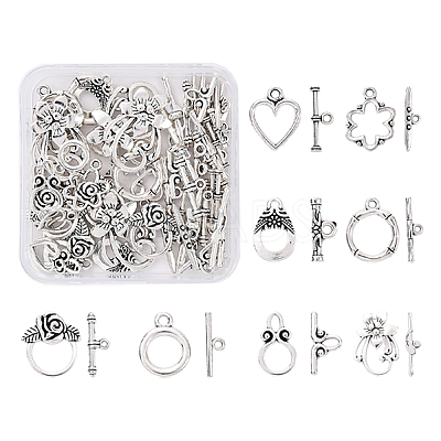 40 Sets 8 Styles Tibetan Style Alloy Toggle Clasps TIBE-YW0001-69A-1