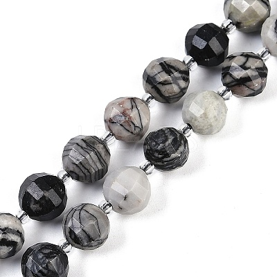 Natural Black Netstone Beads Strands G-G182-B08-05-1