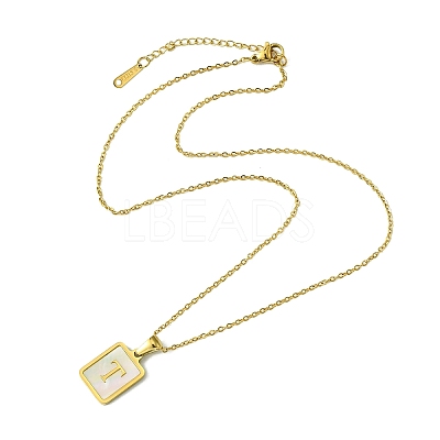 Ion Plating(IP) Rectangle with Initial Letter 304 Stainless Steel Pendant Necklace NJEW-R265-04G-T-1