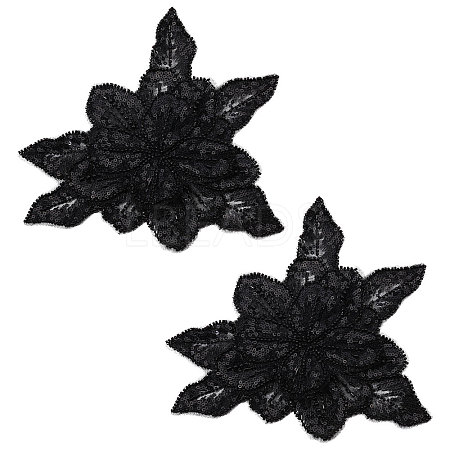2Pcs Fabric with Tube Beads and Pearl Beads & Sequins Patches DIY-PH0038-13A-1