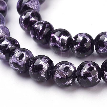 Handmade Silver Foil Lampwork Beads Strands FOIL-L016-A01-1