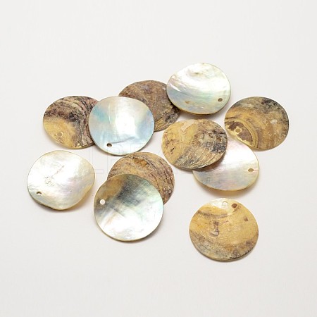 Flat Round Natural Akoya Shell Pendants SHEL-N031-12-1
