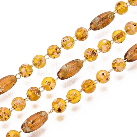 Picasso Style Handmade Brass & Glass Beaded Link Chains CHC-Q021-07B-G-1
