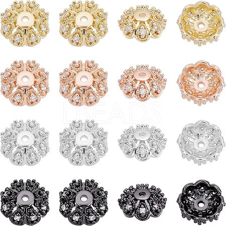 Multi-Petal Brass Micro Pave Cubic Zirconia Bead Caps ZIRC-NB0001-44-1