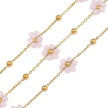 Glass & 304 Stainless Steel Cable Chain Beaded Chains SA-CBAD321-03I-1