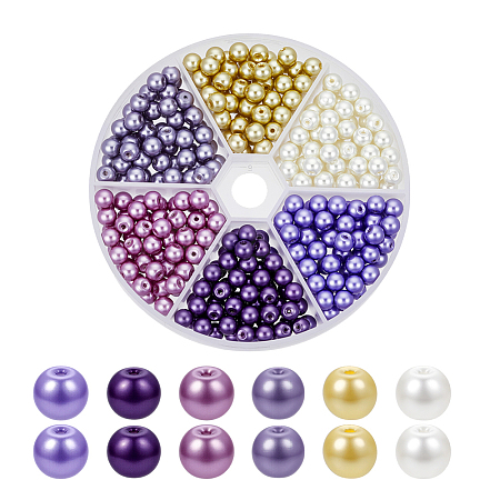 360Pcs 6 Colors Baking Paint Pearlized Glass Pearl Round Beads HY-GA0001-01B-1