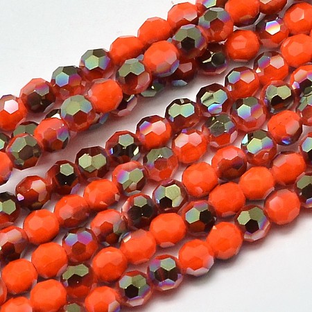 Faceted Round Half Rainbow Plated Imitation Jade Electroplate Glass Beads Strands EGLA-J130-HR10-1
