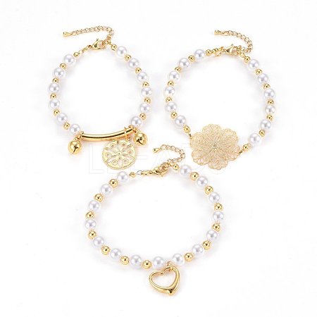 Acrylic Imitation Pearl Stretch Charms Bracelets BJEW-O168-13G-1