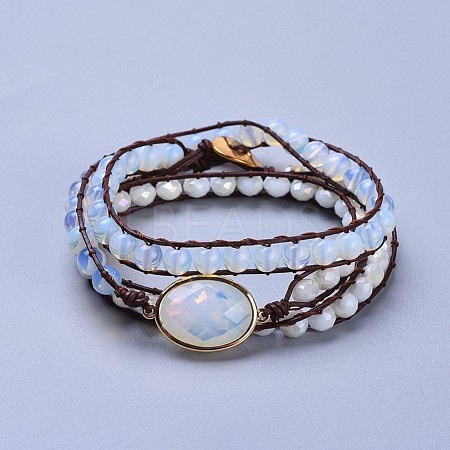 Three Loops Opalite Beads Wrap Bracelets BJEW-JB04247-01-1