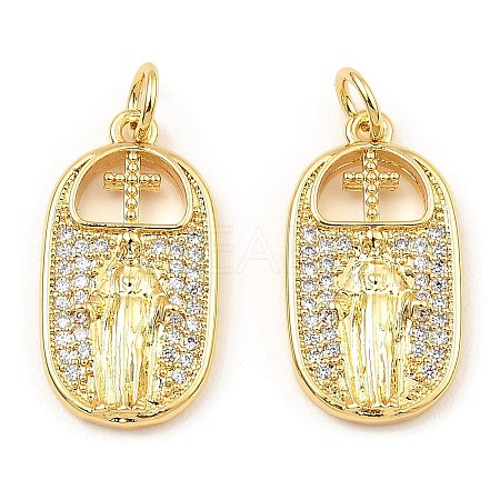 Rack Plating Brass Micro Pave Clear Cubic Zirconia Pendants KK-M253-01G-1