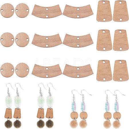 90Pcs 3 Style Unfinished Wood Connector Charms DIY-CA0004-66-1