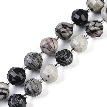 Natural Black Netstone Beads Strands G-G182-B08-05-1