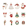 120Pcs 12 Style Light Gold Christmas Theme Alloy Enamel Pendants ENAM-LS0001-55-2