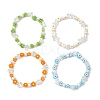 Handmade Millefiori Glass & Opalite & Natural Cultured Freshwater Pearl Beaded Stretch Bracelets for Women BJEW-JB13945-2