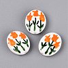 Hand Painted Tulip Flower Oval Porcelain Beads PORC-N012-11D-1