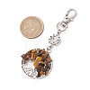 Natural Tiger Eye Chips Beads & Alloy Tree of Life Pendant Decorations HJEW-JM03128-05-3