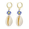 4 Pair 4 Color Natural Cowrie Shell with Glass Seed Flower Dangle Hoop Earrings Set EJEW-TA00177-4