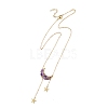Natural Amethyst Chip Beads Moon Pendant Brass Cable Chain Necklaces for Women NJEW-TA00257-01-3