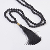 Natural Black Agate Buddha Mala Beads Necklaces NJEW-JN02129-01-2