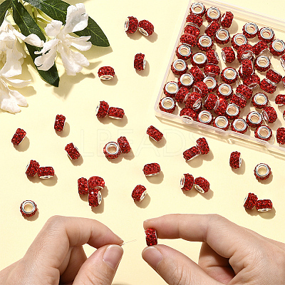 80Pcs Polymer Clay Rhinestone European Large Hole Beads with Silver Color Plated Brass Cores FPDL-LT0001-02A-1
