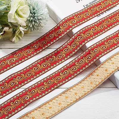 Ethnic Embroidery Polyester Flat Ribbons OCOR-WH0060-38C-1