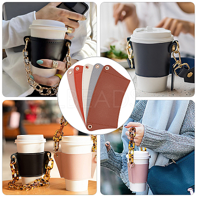 5Pcs 5 Colors PU Leather Heat Resistant Reusable Cup Sleeve AJEW-WR0001-58B-1