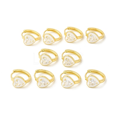 Enamel Heart Hoop Earrings with Clear Cubic Zirconia EJEW-E270-03G-1