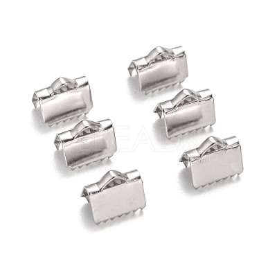 Tarnish Resistant 304 Stainless Steel Ribbon Crimp Ends X-STAS-Q187-01-1