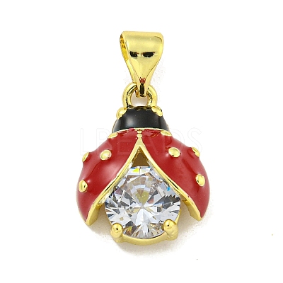 Rack Plating Brass Micro Pave Clear Cubic Zirconia with Enamel Pendant KK-B091-37G-02-1