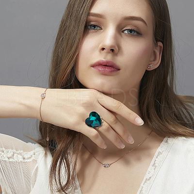 4Pcs 4 Colors Glass Heart Adjustable Rings Set RJEW-FI0001-11-1