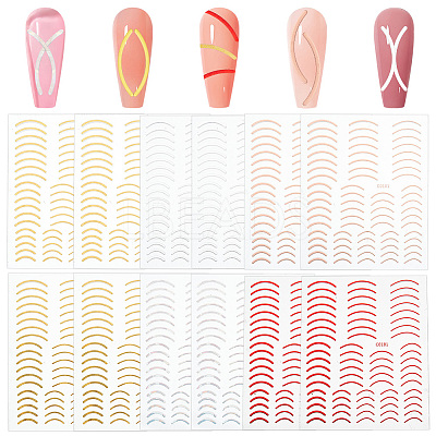 12Pcs 6 Colors Imitation Metal Line Nail Art Stickers MRMJ-OC0003-93-1