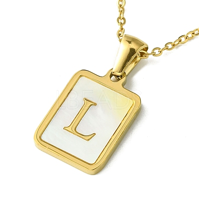 Ion Plating(IP) Rectangle with Initial Letter 304 Stainless Steel Pendant Necklace NJEW-R265-04G-L-1